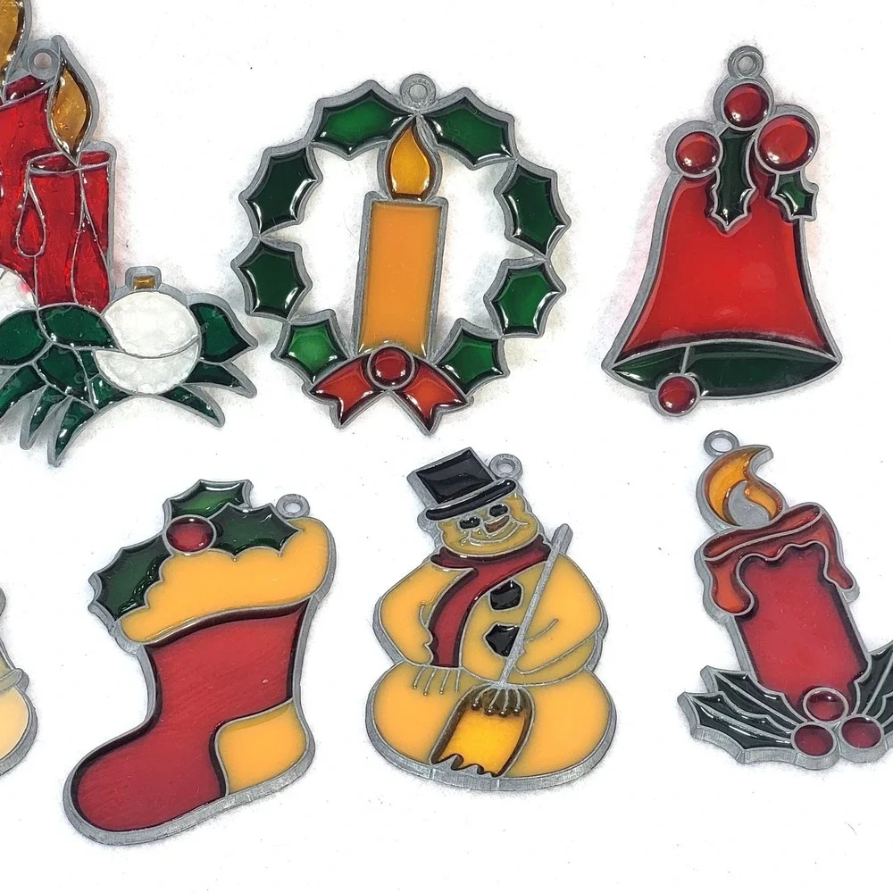 Vintage Christmas Suncatchers Lot 9 Holiday Tree Santa Candle Wreath 1980s Decor